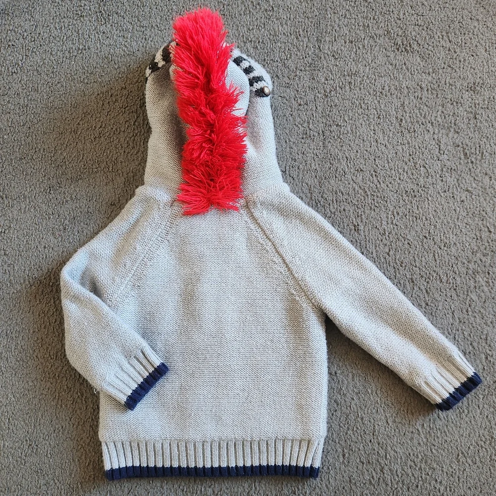 MINI BODEN Kids Shaggy Fleece Lined Hoodie Size 3 Gray Red Jacket - Picture 4 of 11